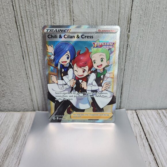 Chili & Cilan & Cress 258/264 Ultra Rare Full Art Fusion Strike Pokémon Card - Picture 1 of 4